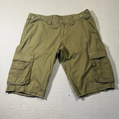 Buffalo Cargo Shorts Mens 28 Green Pockets Inseam 13 in 100% Cotton Raw Hem - Image 1 of 4