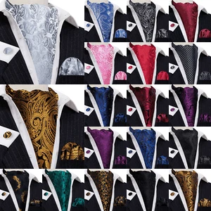 Mens Ascot Cravat Vintage Tie Jacquard Floral Paisley Solid Hanky Cufflinks Set - Picture 1 of 138