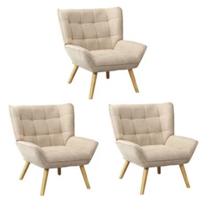 Oikiture 3x Armchair Sofa Lounge Fabric Upholstered Tub Beige - Picture 1 of 8