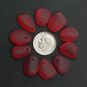 top drilled sea beach glass 10 pcs red ruby-like pendant jewelry use - Picture 1 of 3