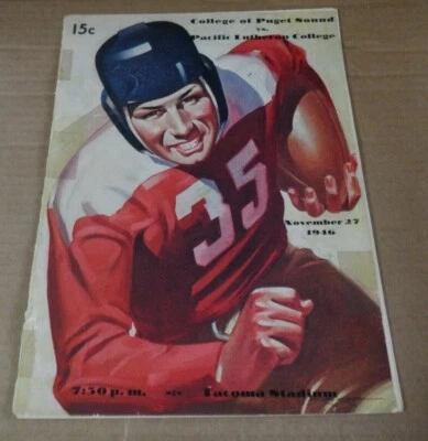 1946 PUGET SOUND vs PACIFIC LUTHERAN COLLEGE FOOTBALL GAME PROGRAM LOGGERS LUTES - Image 1 of 4