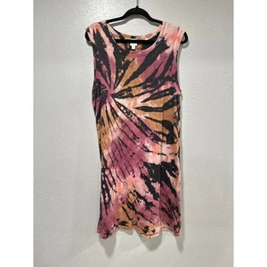 Roan Ryan Tie Dye Sleeveless Dress Women's Medium Pink Black Tan USA - Picture 1 of 5
