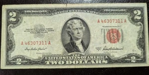  1953-A $2 Two Dollar Bill Red Seal United States Note  - Picture 1 of 4