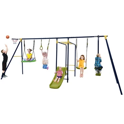 7-in-1 Kids Swing Set w/ Swing Slide Fun Glider Heavy Duty Play Set for Bakcyard - image 1 of 4
