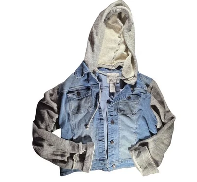 Chaqueta Denim American Rag Cie Gris Tejido Mangas y Capucha XL Mujer Otoño Informal Foto 1 de 4