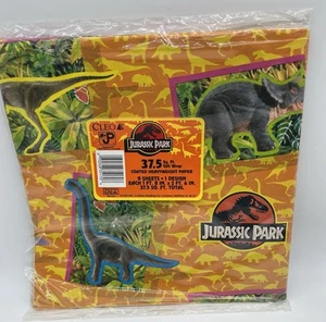 Sealed 1992 Vintage Jurassic Park Gift Wrap 37.5 Sq Ft Gibson Greeting Dinosaurs - Picture 1 of 5