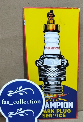 Champion Spark Plugs Porcelain Enamel Sign  14 x 6 Inches 1 Sided - Image 1 of 4