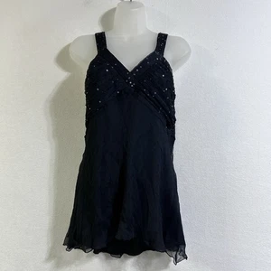 Spenser Jeremy Womens Tank Top Black L Silk Sequin Babydoll Y2K Whimsigoth Fairy - Picture 1 of 12