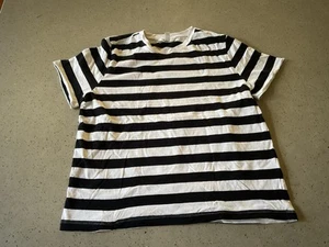 H&M Women’s Black White Stripe crew neck T tee Shirt top Short Sleeve Size M - Picture 1 of 7
