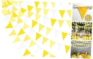 32Ft Yellow Party Decorations Yellow White Pennant Banner Fabric Triangle Flag - Picture 1 of 8