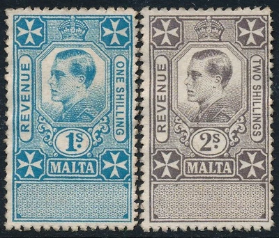 MALTA 1936, KEVIII, 1/ & 2/ VALUES, 2 FORGERIES ESSAYS MINT STAMPS. #D183 - Image 1 of 2