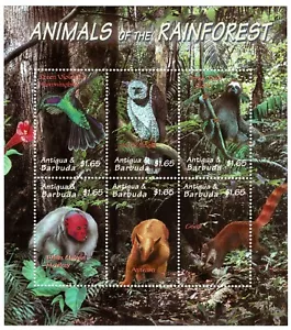 Animals of the Rainforest Antigua Barbuda monkey faune salvage stamps sellos - Imagen 1 de 1