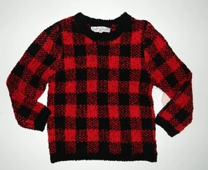 NWT PETIT BONBON girl's Red Black Buffalo Plaid Sweater Top* 4 - Picture 1 of 2