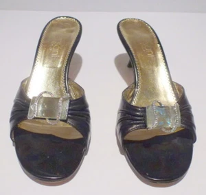 Versani Black Leather Rhinestone High Heel Open Back Size 9 1/2 B ($108.00) - Picture 1 of 5