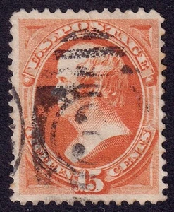 US Scott 189, 1879 Webster, 15c rot orange, FINE USED - Bild 1 von 1