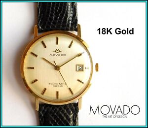 Vintage MOVADO "Tempo Matic" 18k Yellow Gold Watch - Automatic Date cal 608 34mm