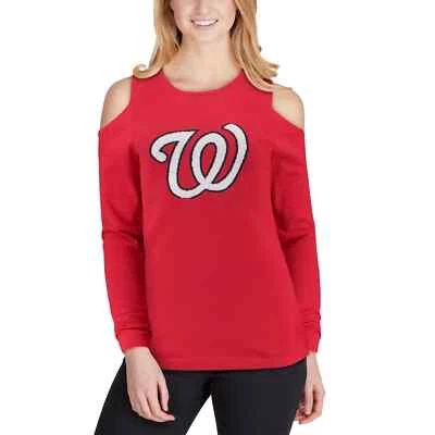 NWT Washington Nationals Women's W Team Logo Cold Shoulder Sweater Top Red FOCO - Image 1 of 4