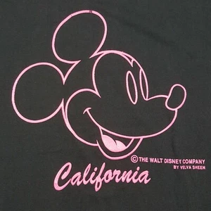 Vtg 80s Mickey Mouse T-Shirt Black Pink Neon Outline Disney California Spell Out - Picture 1 of 11