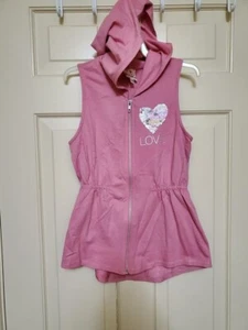 Belle Du Jour Girls M Pink Glitter Graphic Hood Zipper Vest Lighweight LOVE - Picture 1 of 10