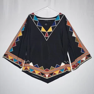 Top Ashley Stewart para mujer 22/24 negro multicolor elástico tribal 3/4 suroeste - Imagen 1 de 5