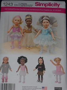 18" Doll Clothes Sewing Pattern Dance Tutu Leotard Slippers Simplicity 1243* - Picture 1 of 2