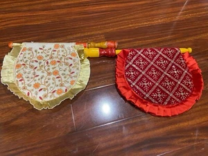 Handcrafted Cloth Hand Fan Sangeet Punjabi Jaggo Maiyaan Decoration, Pakhi Red - Picture 1 of 4