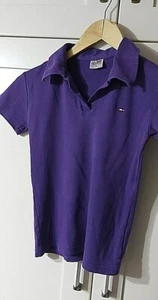 TOMMY HILFIGER COTTON Polo-shirt kids/petit women purple color short sleeves S - Picture 1 of 4