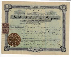 PAPUA NEW GUINEA 1901 Golden Peak Mining Company Stock Certificate #4 - Picture 1 of 2