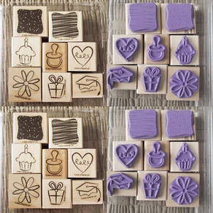STAMPIN UP LITTLE LAYERS PLUS (8) WOOD MOUNT RUBBER STAMPS SCRAPBOOK CARDMAKING - Picture 1 of 4