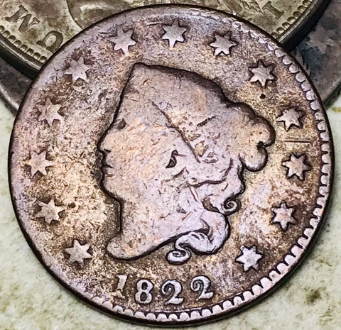 1822 Large Cent Coronet Head 1C Ungraded Circulated US Copper Coin CC18754 Cover