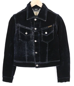 Nudie Tove Womens Jacket M Blue Velvet Polo Collared Button Dark Long Sleeve Logo - Picture 1 of 11