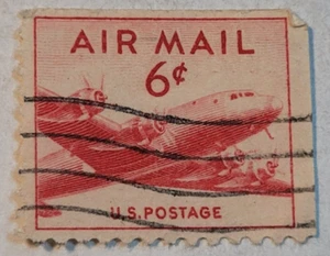 United States Postage ~ AIR MAIL ~ Red 5₵ Cent Stamp ~ Cancelled/Posted ~ Q25 - Picture 1 of 6