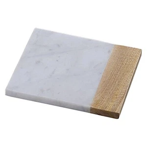 "Taj Elite" Creamy White Marble With Mango Wood 8" Square Board - Picture 1 of 1