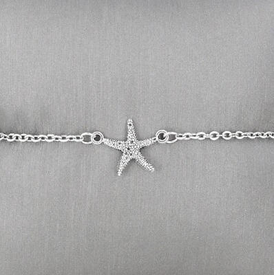 Starfish Bracelet Anklet Adj Cable Chain 7.5" - 9.5" Silver Tone Beach 1028-308 - Image 1 of 4
