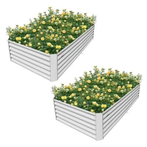 Runesay Bottomless Planter Box 96" x 48" x 18" Galvanized Steel White (2-Piece) - Picture 1 of 8