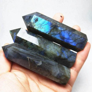 70-80mm Natural Labradorite Quartz Crystal Point Wand Rock Stone Obelisk Healing - Picture 1 of 14