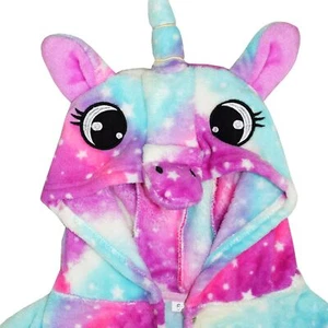 Girls Bathrobe 3D Animal Unicorn Pink Galaxy Fleece Night Dressing Gown 2-13 Yrs - Picture 1 of 5