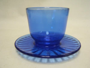 Vintage Cobalt Condiment Cup w/ Attached Saucer 2-3/4" tall Free Ship VGC - Picture 1 of 5