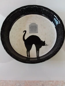 Prima Design Hand Painted Halloween Black Cat 10" Pie Baking Dish - Picture 1 of 10