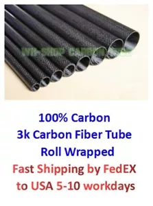 3K Carbon Fiber Tube OD15mm x ID13mm x1000mm Roll Wrapped Shaft Glossy 15*13 - Picture 1 of 3