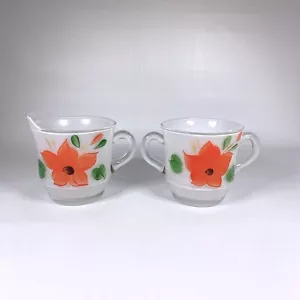 Bartlett Collins Cream Sugar Red Flower Farmhouse Cottage Core Country 60s Vtg - Picture 1 of 6