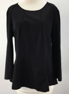 COUNTRY ROAD SIZE 12 WOMENS BLACK 3/4 SLEEVE PEPLUM HEM STRETCH TOP GOLD ZIPPER - Picture 1 of 8