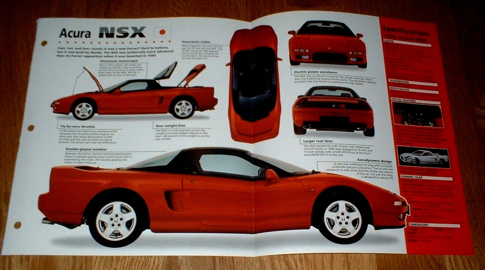 Acura NSX 1993 folleto original Imp 90 91 92 93 95 96 póster de información de especificaciones Foto 1 de 1