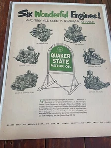 Vintage 1952 Quaker State Oil Six Wonderful Engines ad - Picture 1 of 1