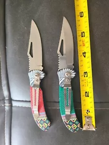 Set/2 Tribe Stainless Steel Outdoor Folding Knife Camping Sel-defense - Picture 1 of 9