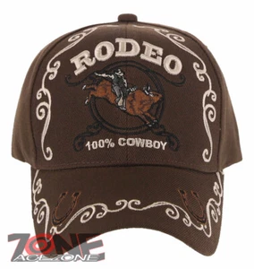 NEW! RODEO 100% COWBOY RIDER HORSESHOE COWBOY BASEBALL CAP HAT BROWN - Picture 1 of 4