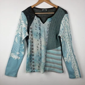 Vtg Vanilla Sugar Top Long Sleeve Blue Patchwork Floral 90s Y2K Grunge Bling L - Picture 1 of 16