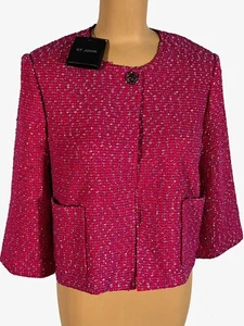 Neu mit Etikett St. John Strick Flamingo Metallic Tweed Strick Swing Jacke Blazer Gr. 10 $ 1495 - Bild 1 von 7