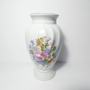 Jarrón retorcido blanco de colección ramo floral borde dorado 6,25" de alto - Imagen 1 de 10