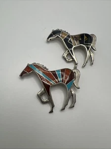 2 Sterling silver 925 David Rosales Supersmith Navajo Horse Inlay pin brooch - Picture 1 of 11